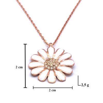 Zirkon Taşlı Beyaz Çiçek Rose Gümüş Kolye GK-216