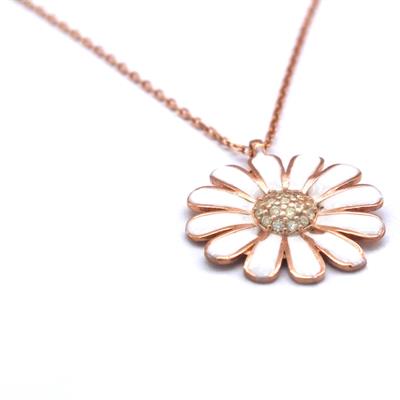 Zirkon Taşlı Beyaz Çiçek Rose Gümüş Kolye GK-216