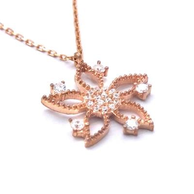 Zirkon Taşlı Çiçek Rose Gümüş Kolye GK-244