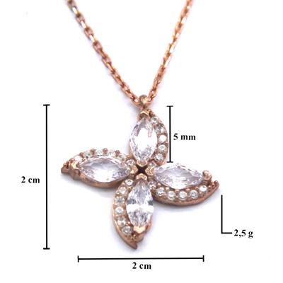 Zirkon Taşlı Çiçek Rose Gümüş Kolye GK-223