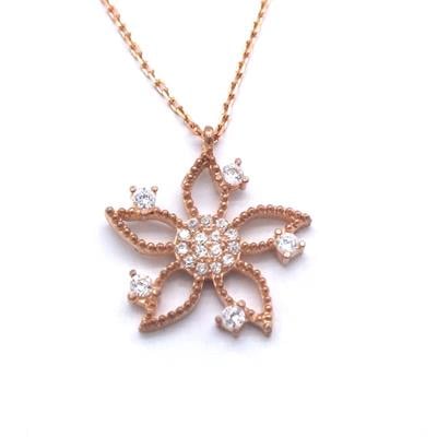 Zirkon Taşlı Çiçek Rose Gümüş Kolye GK-244