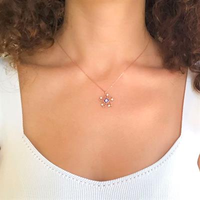 Zirkon Taşlı Çiçek Rose Gümüş Kolye GK-246