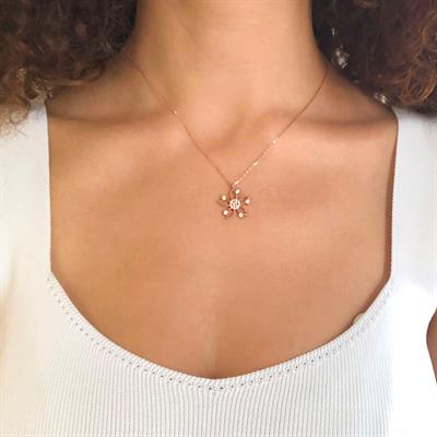 Zirkon Taşlı Çiçek Rose Gümüş Kolye GK-244