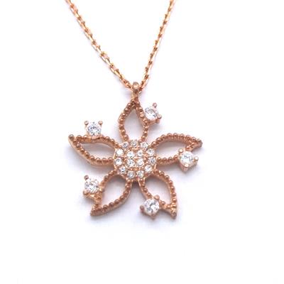 Zirkon Taşlı Çiçek Rose Gümüş Kolye GK-244
