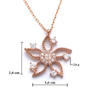Zirkon Taşlı Çiçek Rose Gümüş Kolye GK-244