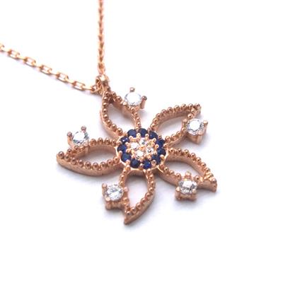 Zirkon Taşlı Çiçek Rose Gümüş Kolye GK-246