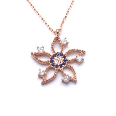 Zirkon Taşlı Çiçek Rose Gümüş Kolye GK-246