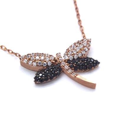 Zirkon Taşlı Çift Renk Yusufçuk Rose Gümüş Kolye GK-233