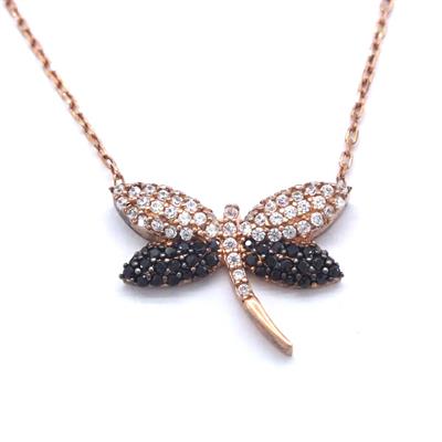 Zirkon Taşlı Çift Renk Yusufçuk Rose Gümüş Kolye GK-233