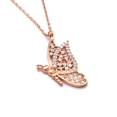 Zirkon Taşlı Kelebek Rose Gümüş Kolye GK-242
