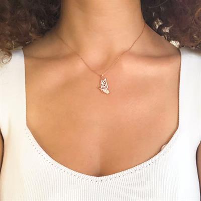 Zirkon Taşlı Kelebek Rose Gümüş Kolye GK-242