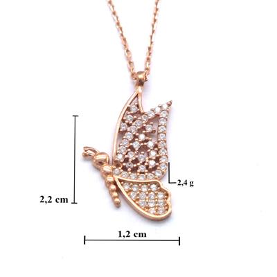 Zirkon Taşlı Kelebek Rose Gümüş Kolye GK-242