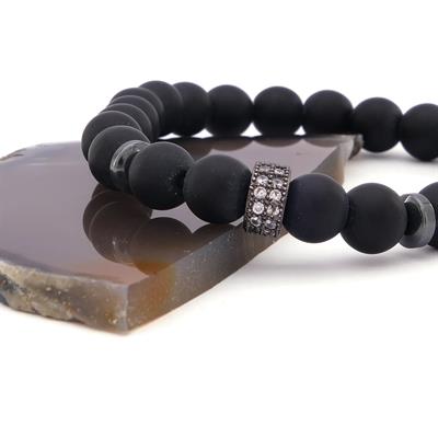 Zirkon Taşlı Oniks Doğal Taş Erkek Bileklik EBLK-477