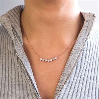 Zirkon Taşlı Sıralı Kalp Rose Gümüş Kolye GK-237