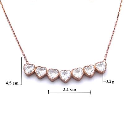 Zirkon Taşlı Sıralı Kalp Rose Gümüş Kolye GK-237