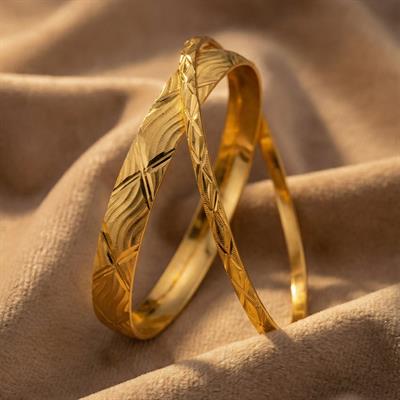 Altın Kaplama 1cm Desenli Bilezik Ve 3mm Baklava Model Bilezik Kombin BND-130