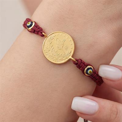 Altın Kaplama 2.5luk Reşatlı Bordo İpli Bileklik BLK-1248