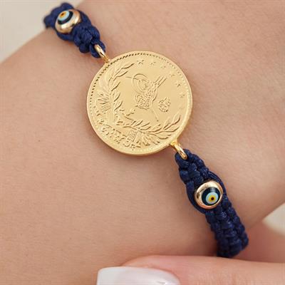 Altın Kaplama 2.5luk Reşatlı Lacivert İpli Bileklik BLK-1249