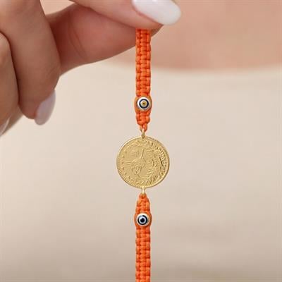 Altın Kaplama 2.5luk Reşatlı Turuncu İpli Bileklik BLK-1246