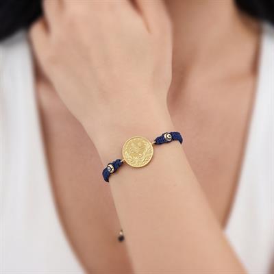 Altın Kaplama 2.5luk Reşatlı Lacivert İpli Bileklik BLK-1249