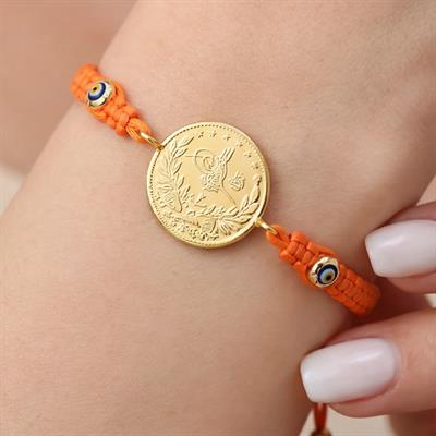 Altın Kaplama 2.5luk Reşatlı Turuncu İpli Bileklik BLK-1246