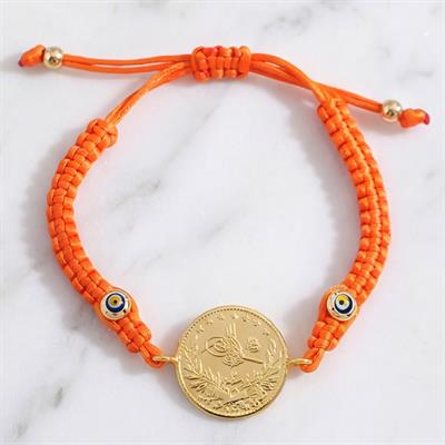 Altın Kaplama 2.5luk Reşatlı Turuncu İpli Bileklik BLK-1246