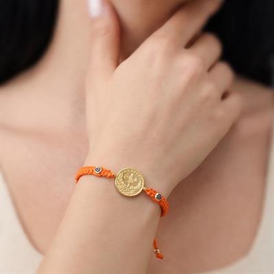 Altın Kaplama 2.5luk Reşatlı Turuncu İpli Bileklik BLK-1246