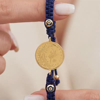 Altın Kaplama 2.5luk Reşatlı Lacivert İpli Bileklik BLK-1249