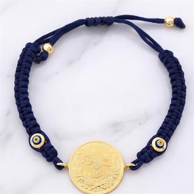 Altın Kaplama 2.5luk Reşatlı Lacivert İpli Bileklik BLK-1249