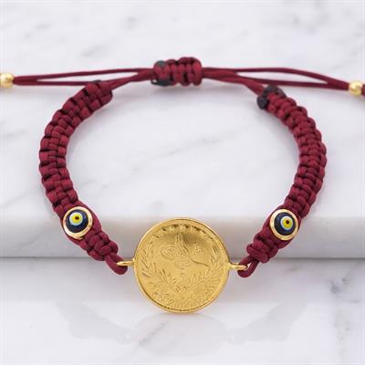 Altın Kaplama 2.5luk Reşatlı Bordo İpli Bileklik BLK-1248