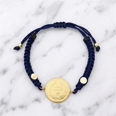 Altın Kaplama Ata Liralı Lacivert İpli Bileklik BLK-1243