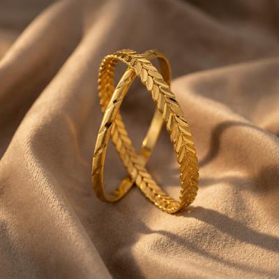 Altın Kaplama Başak Burma Bilezik Ve 5 mm Yan Çizgili Bilezik Kombin BND-139