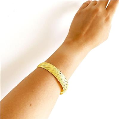 Altın Kaplama Capraz Cizgili Simli 1.5 cm İmitasyon Bilezik