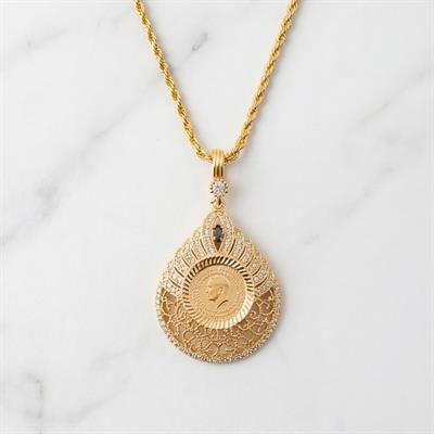 Altın Kaplama Çeyrek Altınlı Kolye  45 CM BND-166