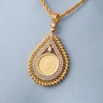Altın Kaplama Çeyrek Altınlı Kolye  45 CM BND-173