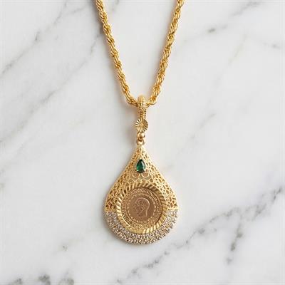 Altın Kaplama Çeyrek Altınlı Kolye  45 CM BND-165