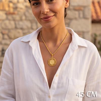 Altın Kaplama Çeyrek Altınlı Kolye -  Ajda Model 45 CM BND-199
