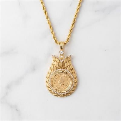 Altın Kaplama Çeyrek Altınlı Kolye - Arpa Model 45 CM BND-161