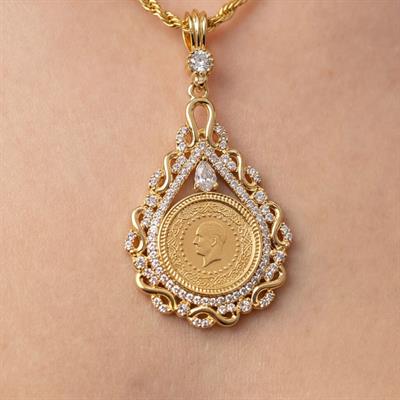 Altın Kaplama Çeyrek Altınlı Kolye - Sonsuzluk Model 45 CM