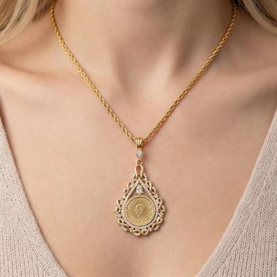 Altın Kaplama Çeyrek Altınlı Kolye - Sonsuzluk Model 45 CM