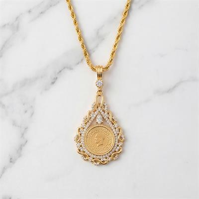 Altın Kaplama Çeyrek Altınlı Kolye - Sonsuzluk Model 45 CM