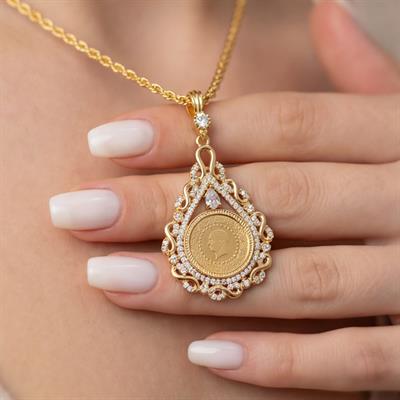 Altın Kaplama Çeyrek Altınlı Kolye - Sonsuzluk Model 45 CM