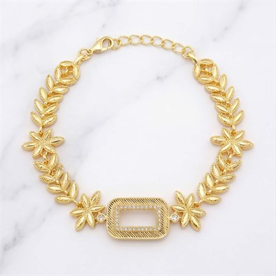 Gold-Plated Flower Patterned Engraved Gram Frame Bracelet BLK-1292