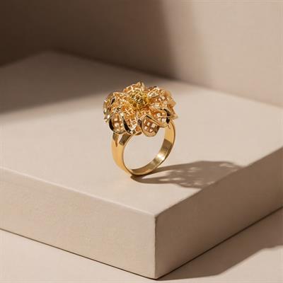 Altın Kaplama Çiçek Motifli İşlemeli Ayarlanabilir Kadın Yüzük YZK-519