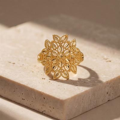 Altın Kaplama Çiçek Şekilli Hint Model Kadın Yüzük YZK-513