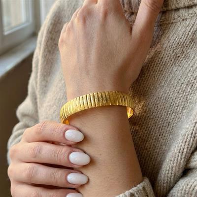 Altın Kaplama Çizgili Bilezik 0.8 cm BLZ-3051