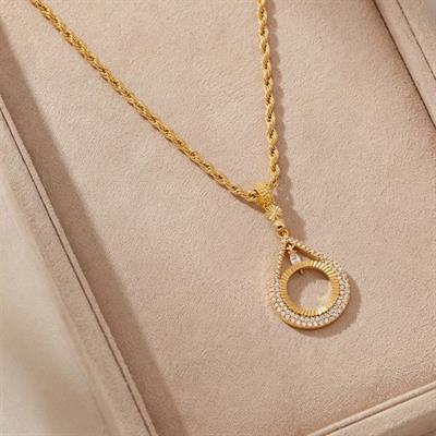 Altın Kaplama Damla Model Çeyrek Çerçeve Kolye Ucu TGR-438