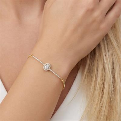 Altın Kaplama Ezme Zincirli Oval Zirkon Taşlı Kadın Bileklik BLK-501