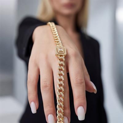 14 Ayar Altın Kaplama Figaro Model Baget Zirkon Taşlı Kadın Bileklik BLK-1276