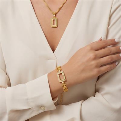 Altın Kaplama Gram Çerçeve Kolye Ucu Ve Gram Çerçeve Çiçekli Bileklik Kombini BND-154